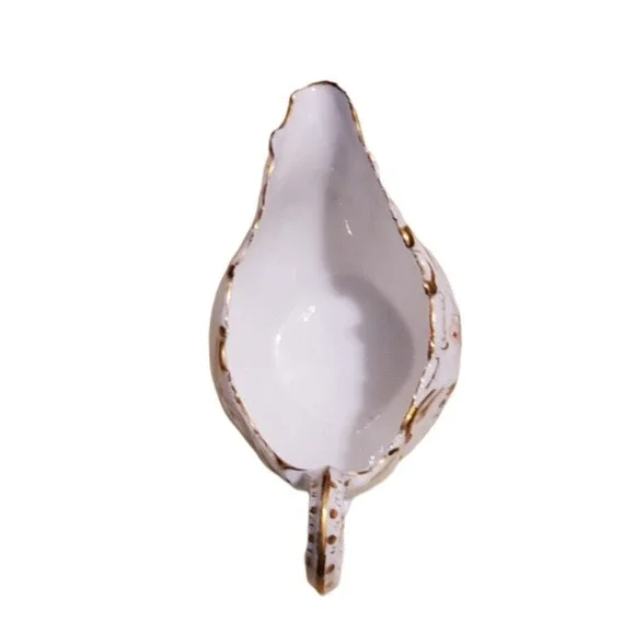 Vtg Limoges Creamer Serveware Ceramic Porcelain White Gold Trim Flowers France - Picture 3 of 5